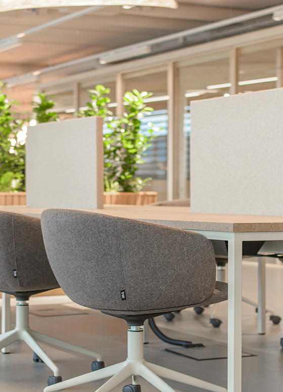 kontorpladser med kontorstole og kontorbord separator