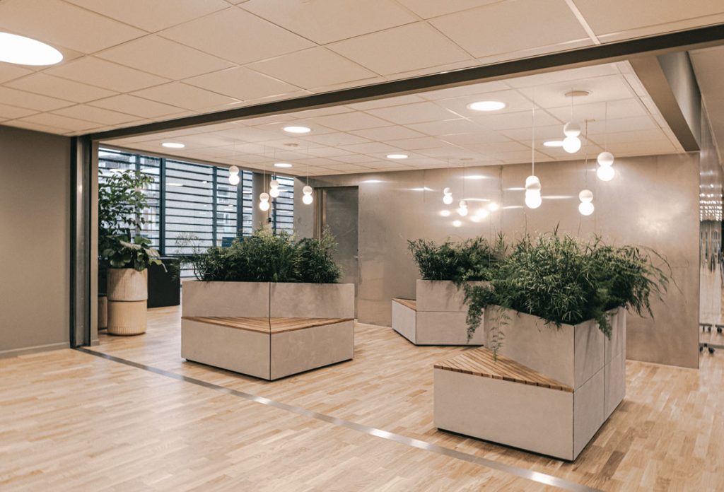 indendørs bænke med grønne planter - space planning